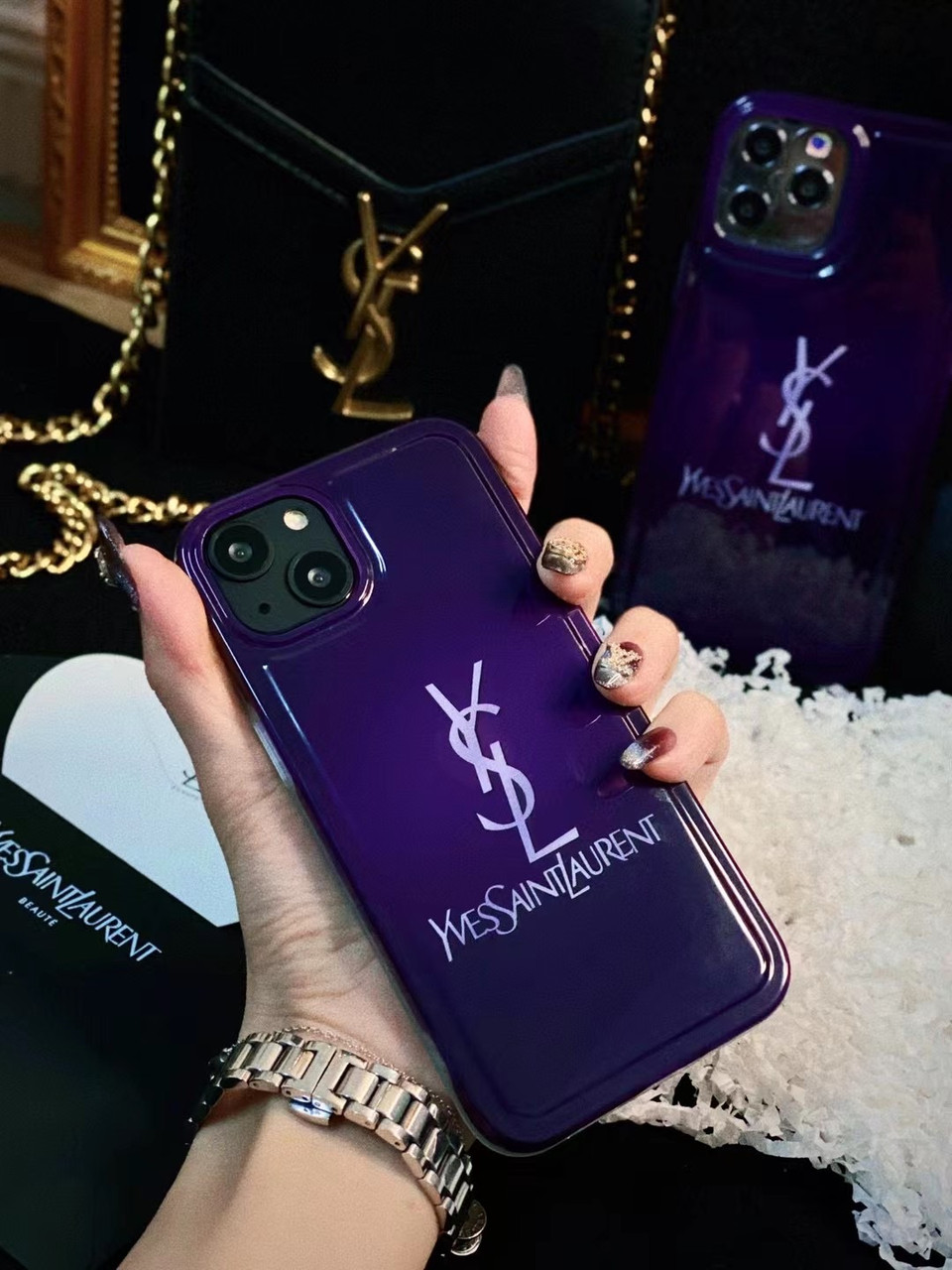 YSL luxury iphone 14/13 pro max case coque hulle, by Rerecase