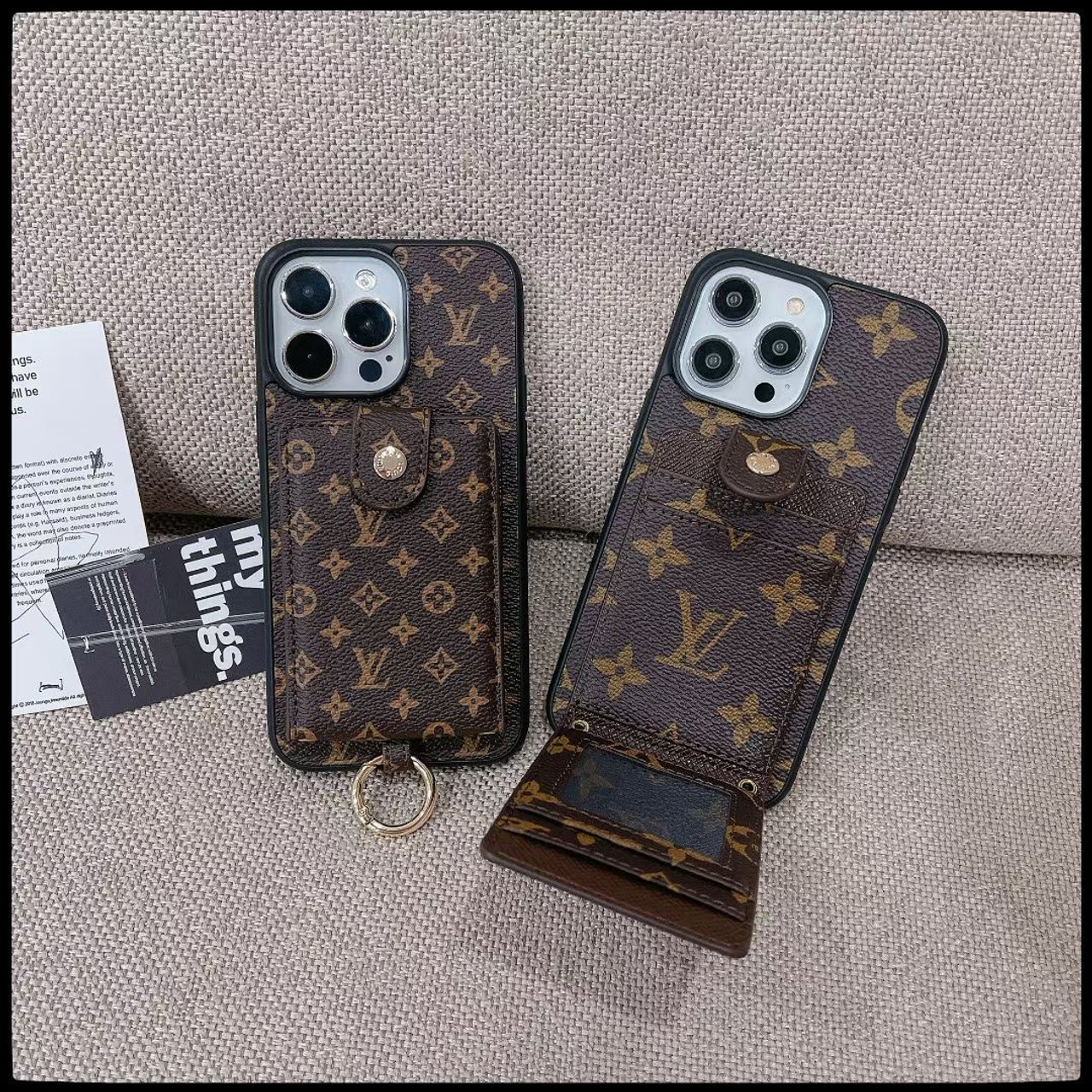 Louis Vuitton Leather Card Holder Case for iPhone 14 13 12 11 15