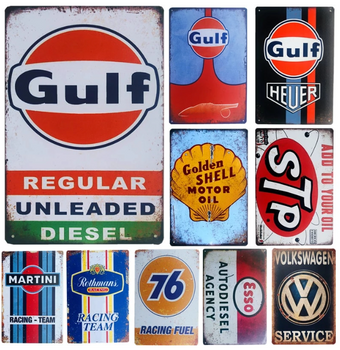 Vintage Metal Plates Classic Motor Parts Sales Service Garage Car Oil Texaco Signs Tin Poster Decorative Wall Stickers Deco Pub Bar Michelin Tag Champion Pontiac Castrol  Gulf Elf Mobil 1 Esso Mopar Gulf