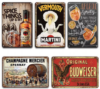 BACARDI BEER CHAMPAGNE BEER Drink Apéro Retro Vintage Metal Plates Classic Signs Tin Poster Decorative Wall Stickers Deco Pub Bar Home Restaurant