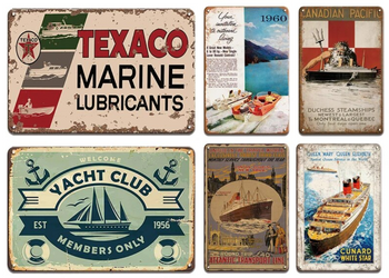 YACHT CLUB BOAT MARINE QUEEN MARY Retro Vintage Metal Plates Classic Signs Tin Poster Decorative Wall Stickers Deco Pub Bar Home Restaurant