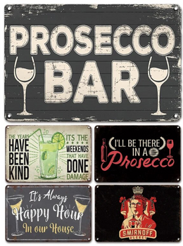 PROSECCO BAR DRINK COKTAIL Retro Vintage Metal Plates Classic Signs Tin Poster Decorative Wall Stickers Deco Pub Bar Home Restaurant