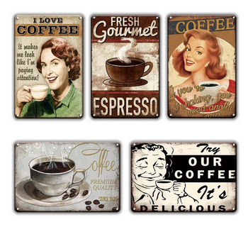 I LOVE COFFEE ESPRESSO CAFE Retro Vintage Metal Plates Classic Signs Tin Poster Decorative Wall Stickers Deco Pub Bar Home Restaurant