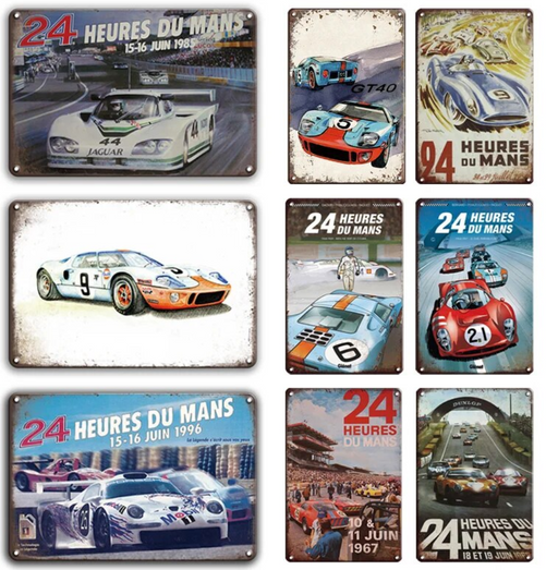 24 Heures Du Mans 24 Hours of Le Mans Racing Car Service Garage Oil Car Vintage Metal Plates Classic Signs Tin Poster Decorative Wall Stickers Deco Pub Bar /