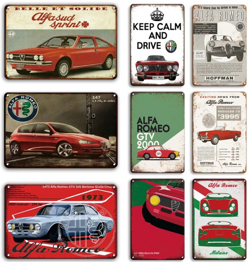 Vintage Retro Alfa Romeo Car Milano Service Garage Oil Car Vintage Metal Plates Classic Signs Tin Poster Decorative Wall Stickers Deco Pub Bar /