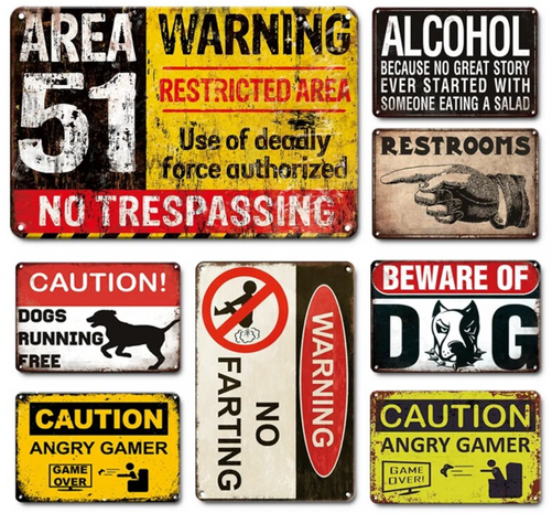 BEWARE WARNING CAUTION AREA 51 Retro Vintage Metal Plates Classic Signs Tin Poster Decorative Wall Stickers Deco Pub Bar Home Restaurant