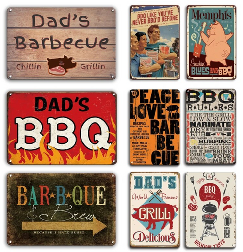 DAD'S BBQ ZONE PARTY BARBECUE GRILL FOOD Retro Vintage Metal Plates Classic Signs Tin Poster Decorative Wall Stickers Deco Pub Bar Home Restaurant