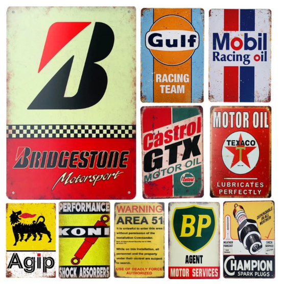 OnlineBoutikStore, Vintage Metal Plates Classic Motor Parts Sales Service Garage Car Oil Texaco Signs Tin Poster Decorative Wall Stickers Deco Pub Bar Michelin Tag Champion Pontiac Castrol  Gulf Elf Mobil 1 Esso Mopar Gulf Bridgestone