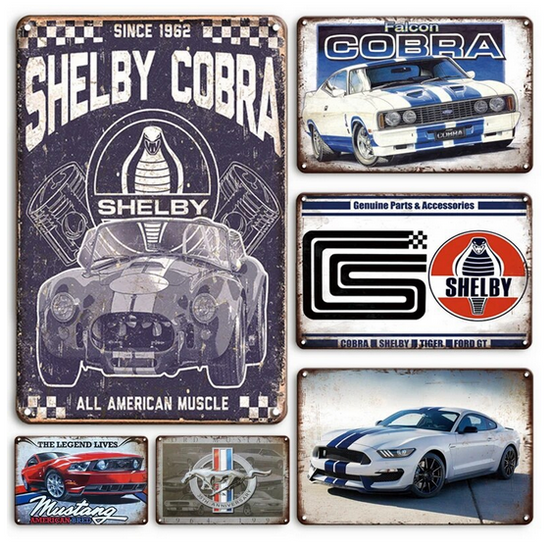 Ford Mustang Shelby Cobra Service Garage Oil Car Vintage Metal Plates Classic Signs Tin Poster Decorative Wall Stickers Deco Pub Bar /