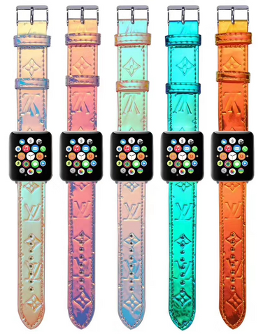 Multicolor LV Apple Watch Band Series 7/6/5/4/3/2/1 Exchange Band floral  Fashion Luxury Personalized Gift