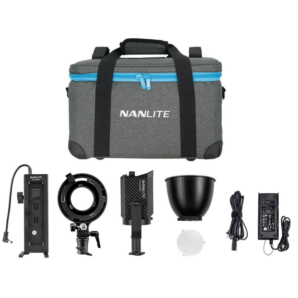 Nanlite Forza 60 LED Spotlight Kit Includes NPF Battery Grip and Bowens  S-Mount Adapter