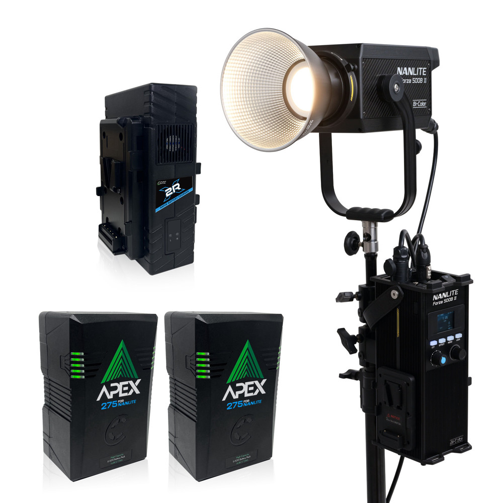 Nanlite Forza 500B II LED Spotlight with Apex 275 V-Mount Batteries and Charger