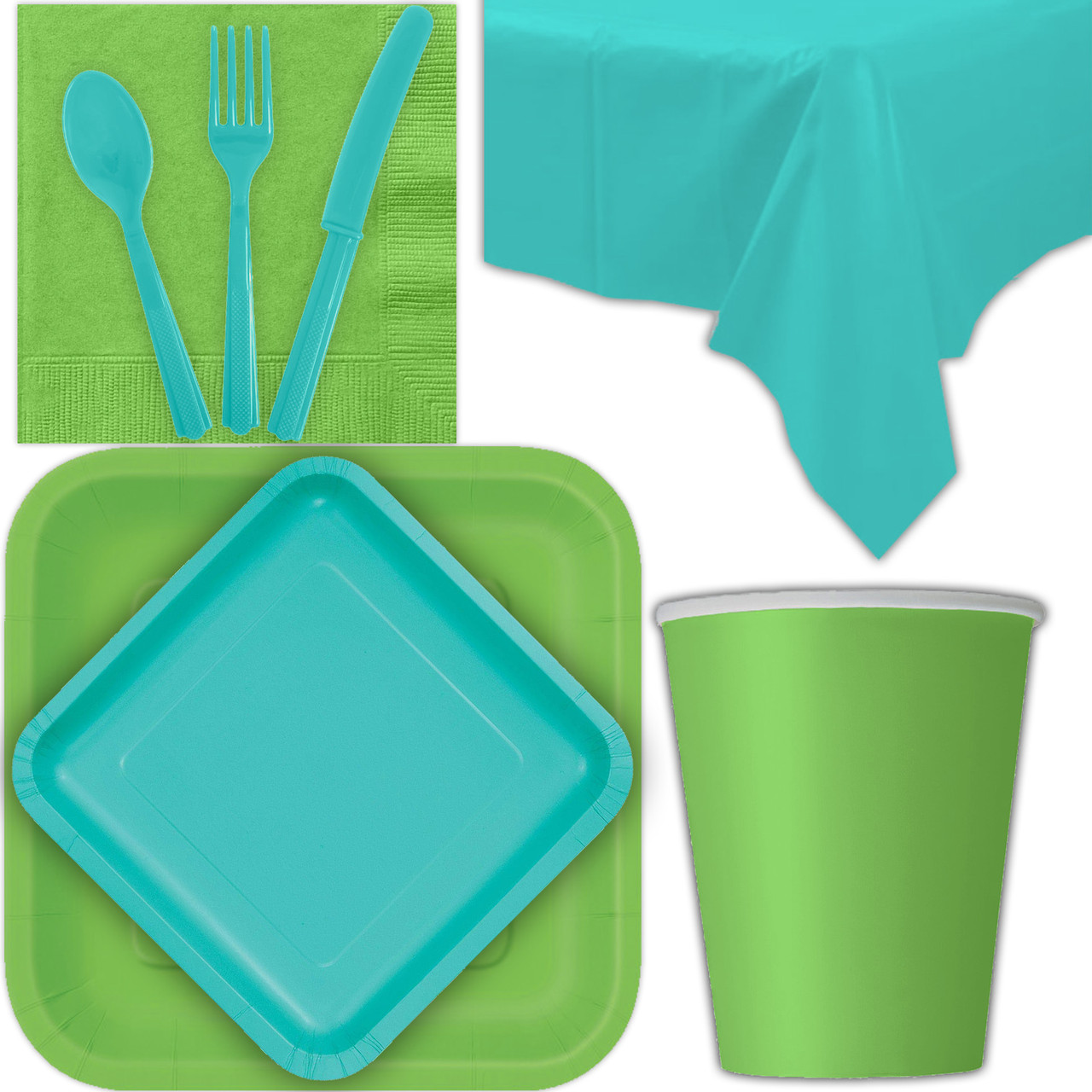 teal paper plates and napkins