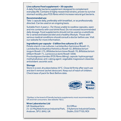 Optibac Probiotics Every Day - the original Every Day friendly bacteria supplement - back of pack - 30 capsules