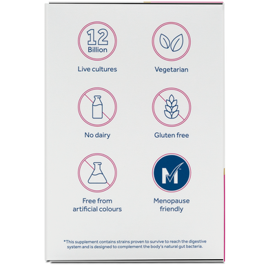 Optibac Women's Wellbeing - probiotics for energy, mind, skin, hormones and immune health - suitabilityfront of pack with capsules