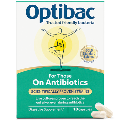 Optibac For Those on Antibiotics - probiotics proven to reach the gut alive, even during antibiotics - pack & capsules - 10 capsules