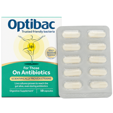 Optibac For Those on Antibiotics - probiotics proven to reach the gut alive, even during antibiotics - pack & blister pack - 10 capsules