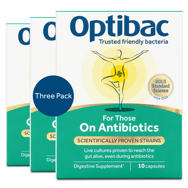 Optibac For Those on Antibiotics - probiotics proven to reach the gut alive, even during antibiotics - front of pack - 3  pack