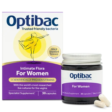 Optibac Probiotics Intimate Flora For Women - probiotics for women, specifically designed for the vaginal microbiome - jar & capsules - 30 capsules