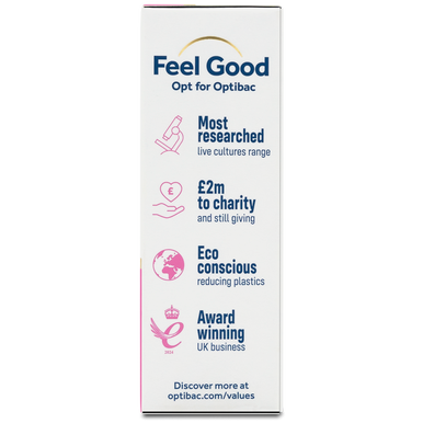 Optibac One Week Flat - a friendly bacteria supplement suitable for those with occasional bloating - Optibac values - 7 sachets