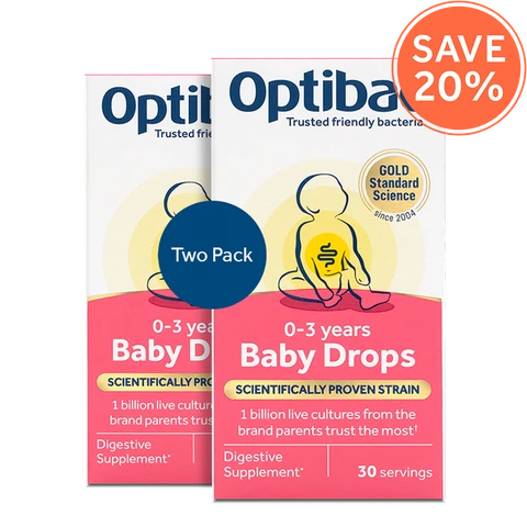 Optibac Probiotics Baby Drops - friendly bacteria for babies with Bifidobacterium breve M-16V, scientifically researched in babies and young children - front of pack - 2 pack