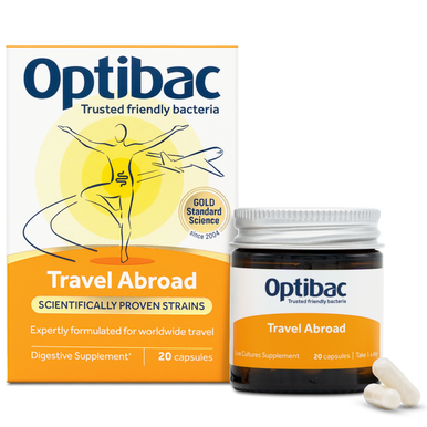 Optibac Travel Abroad - probiotics expertly formulated for worldwide travel - pack and jar - 3 pack