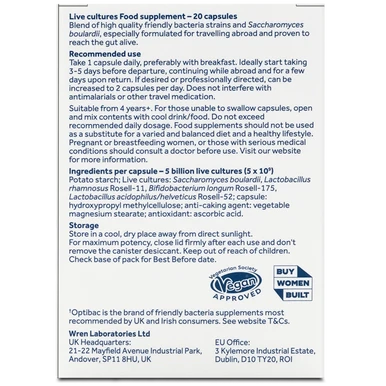 Optibac Travel Abroad - probiotics expertly formulated for worldwide travel - ingredients - 3 pack