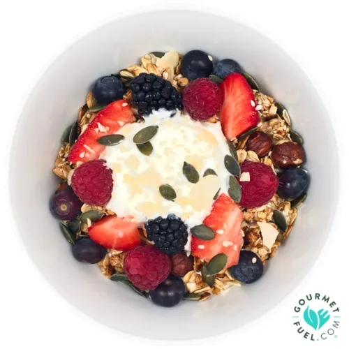 Mixed berry and homemade granola parfait