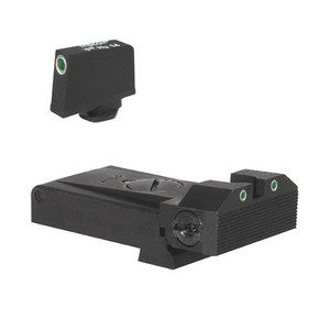 Fully adjustable tritium dot rear sight for Glock 17, 22, 24, 34, 35, 37, & 38, beveled blade w/ serrations .350" Tall Tritium Front Fully adjustable tritium dot rear sight for Glock 17, 22, 24, 34, 35, 37, & 38, beveled blade w/ serrations .350" Tall Tritium Front