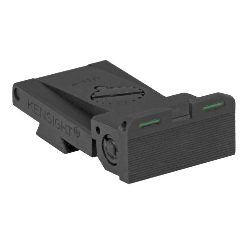 Fully adjustable bar-dot-bar tritium rear sight fits Bo-Mar BMCS Cut, rounded blade w/ serrations