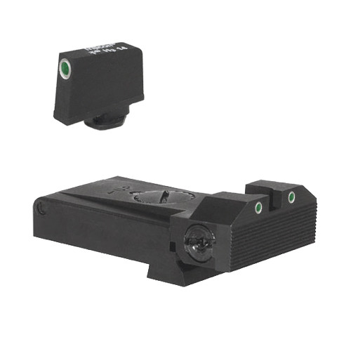 Fully adjustable tritium dot rear sight for Glock 17, 22, 24, 34, 35, 37, & 38, beveled blade w/ serrations .315" Tall Tritium Front