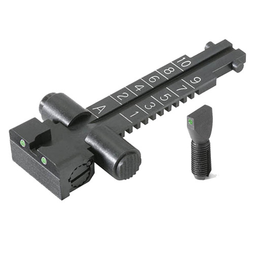 Tritium rear sight for AKM and variants, Hungarian FEG, & Egyptian Maadi, rounded blade w/ serrations