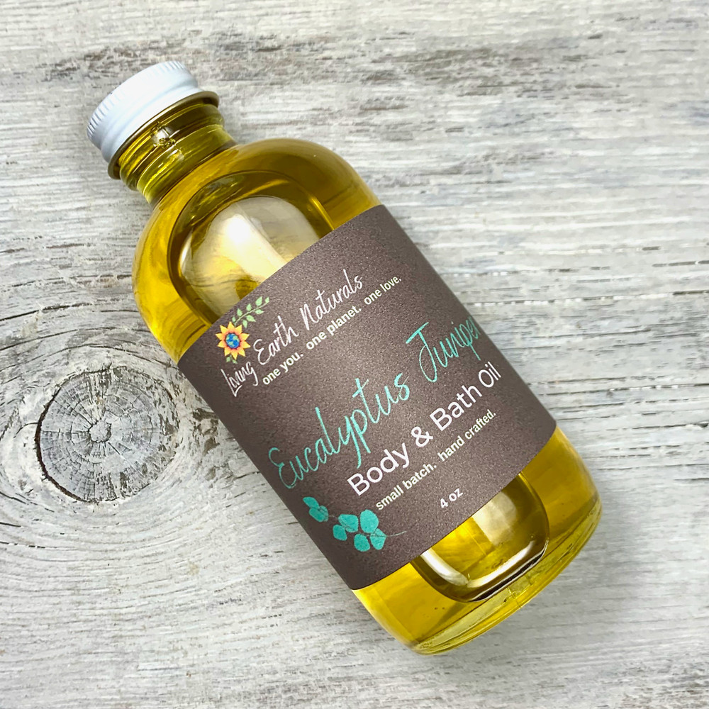 bottle of Eucalyptus Juniper Body Oil