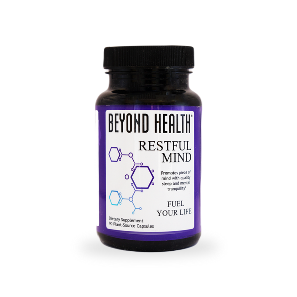 restful mind vitamins supplement bottle for relaxation support and evening wellness routine