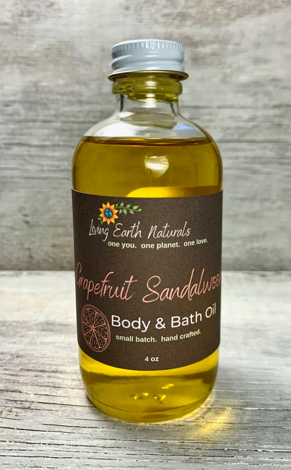 label detail for bottle of Grapefruit Sandalwood Body Oil