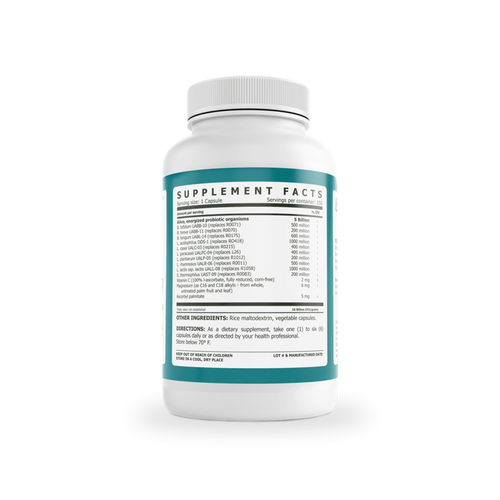 probiotic dietary supplement bottle for digestive wellness and microbiome support