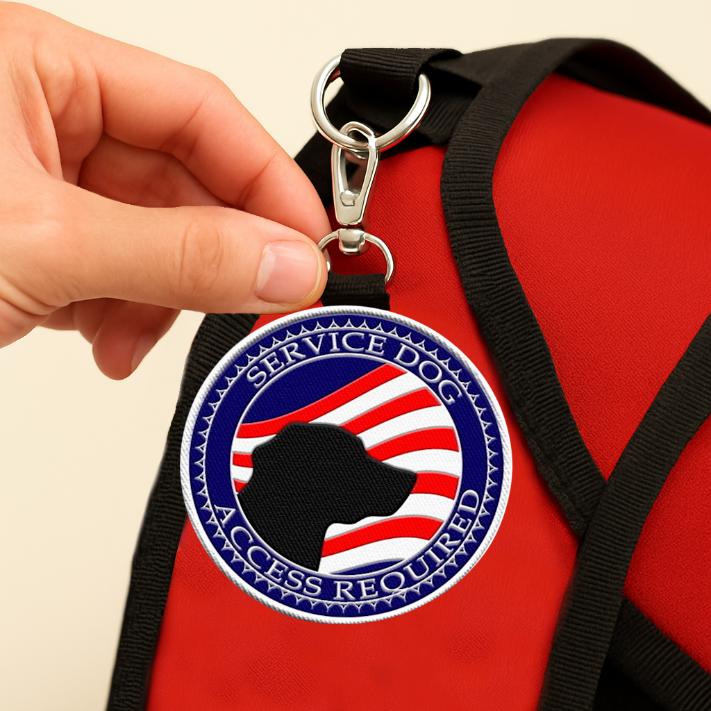Patriotic Service Dog Patch Tag – Round Clip On – American Flag Design