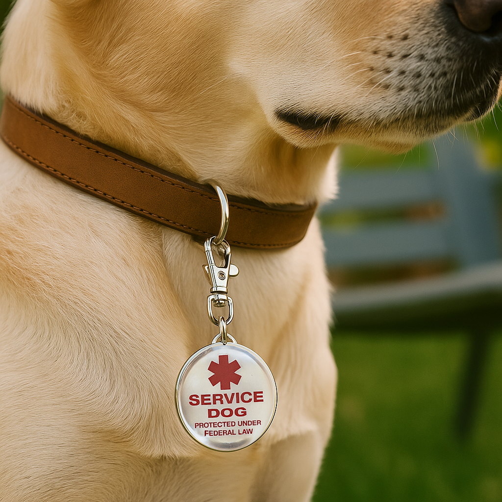 Service Dog Collar Tag – Engraved Metal ID with ADA Text Red