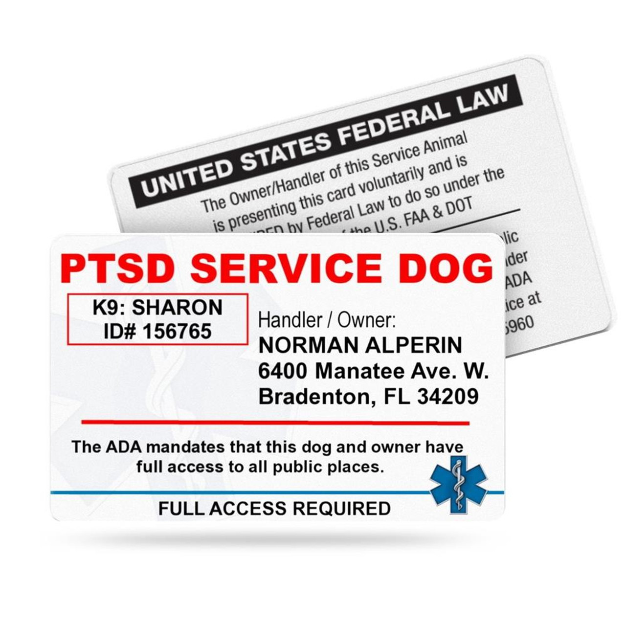PTSD Service Dog ID Card – No Photo Required, ADA-Compliant