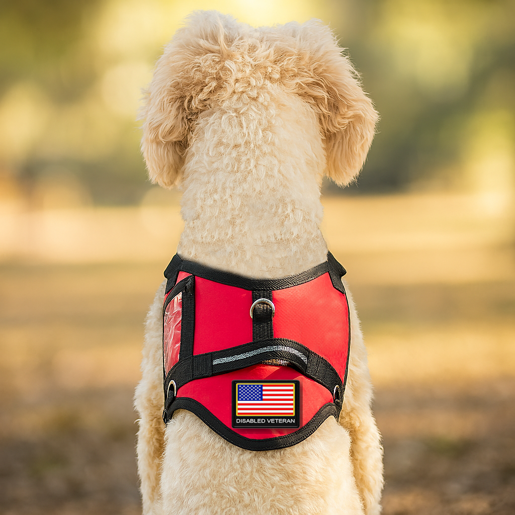 Padded Service Dog Vest with Disabled Veteran Patch Built-In ID