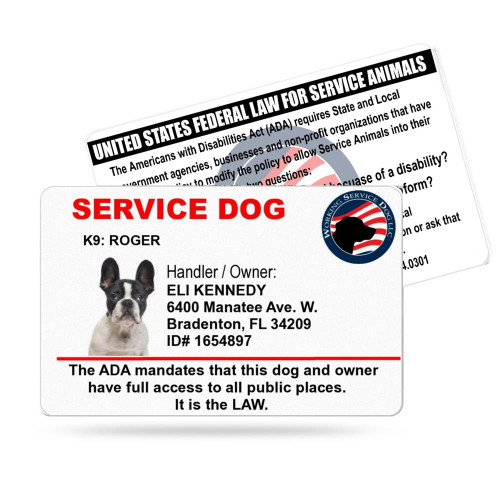 Service Dog ID Card Patriotic Crest, PVC Plastic, ADA Law