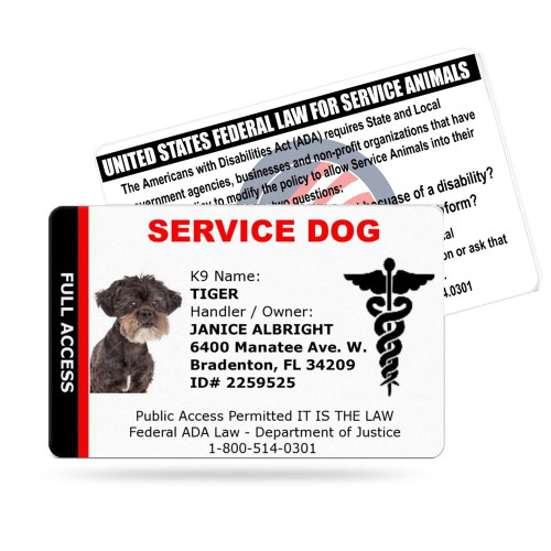 Service Dog ID Card  Caduceus Medical Symbol, ADA Law, Full Access