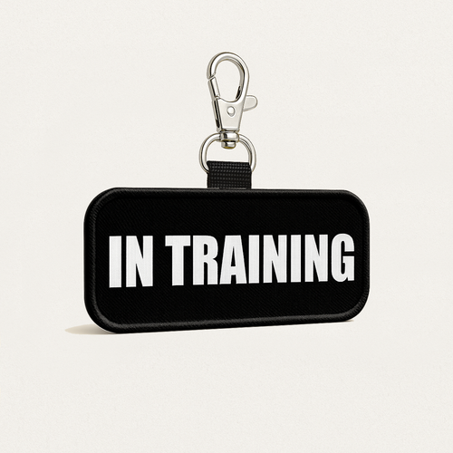 IN TRAINING - Black and White Clip On Patch Tag