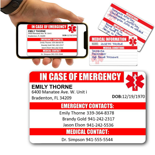 Emergency Contact Information Card  Personalized Wallet ID with Digital Copy & Medical Condition Note Cards