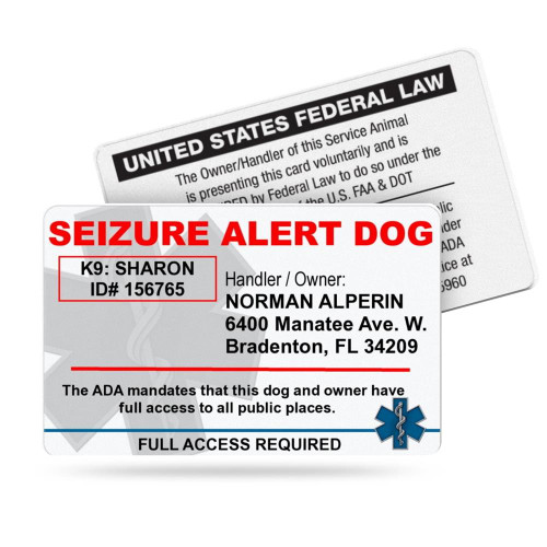 Seizure Alert Dog ID Card  No Photo Required, ADA-Compliant Identification