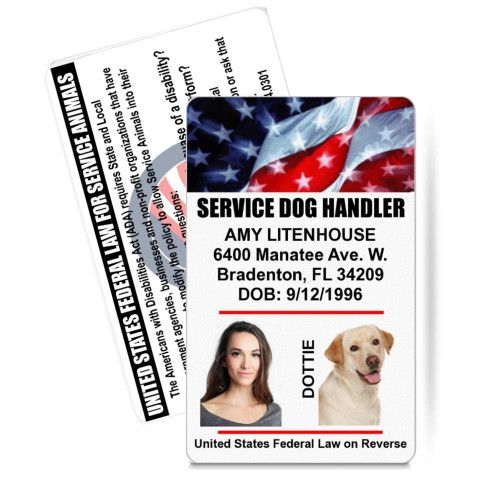 Patriotic Service Dog Handler ID Card – Dual Photo Layout with U.S. Flag