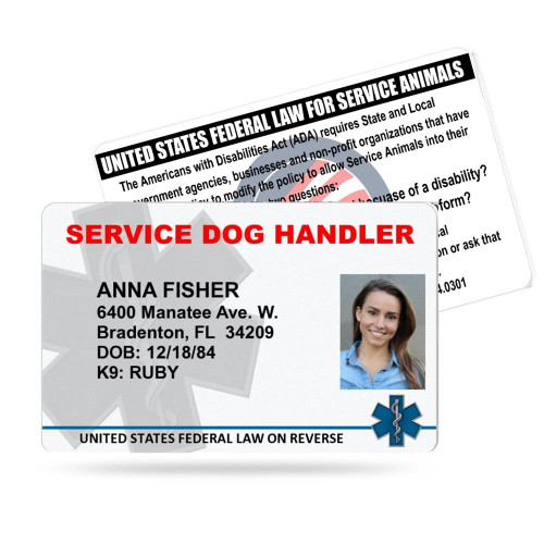 Service Dog Handler ID Card – Official ADA Layout with Federal Law on Reverse
