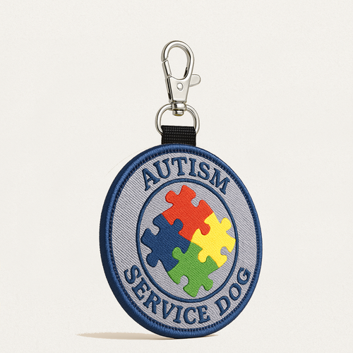 Autism Service Dog Identification Patch Tag - Clip On & Off - Puzzle Design
