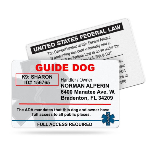 Guide Dog ID Card  No Photo Required, ADA-Compliant Working Dog Identification
