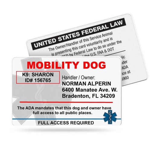 Mobility Dog ID Card No Photo Required, ADA-Compliant Working Dog